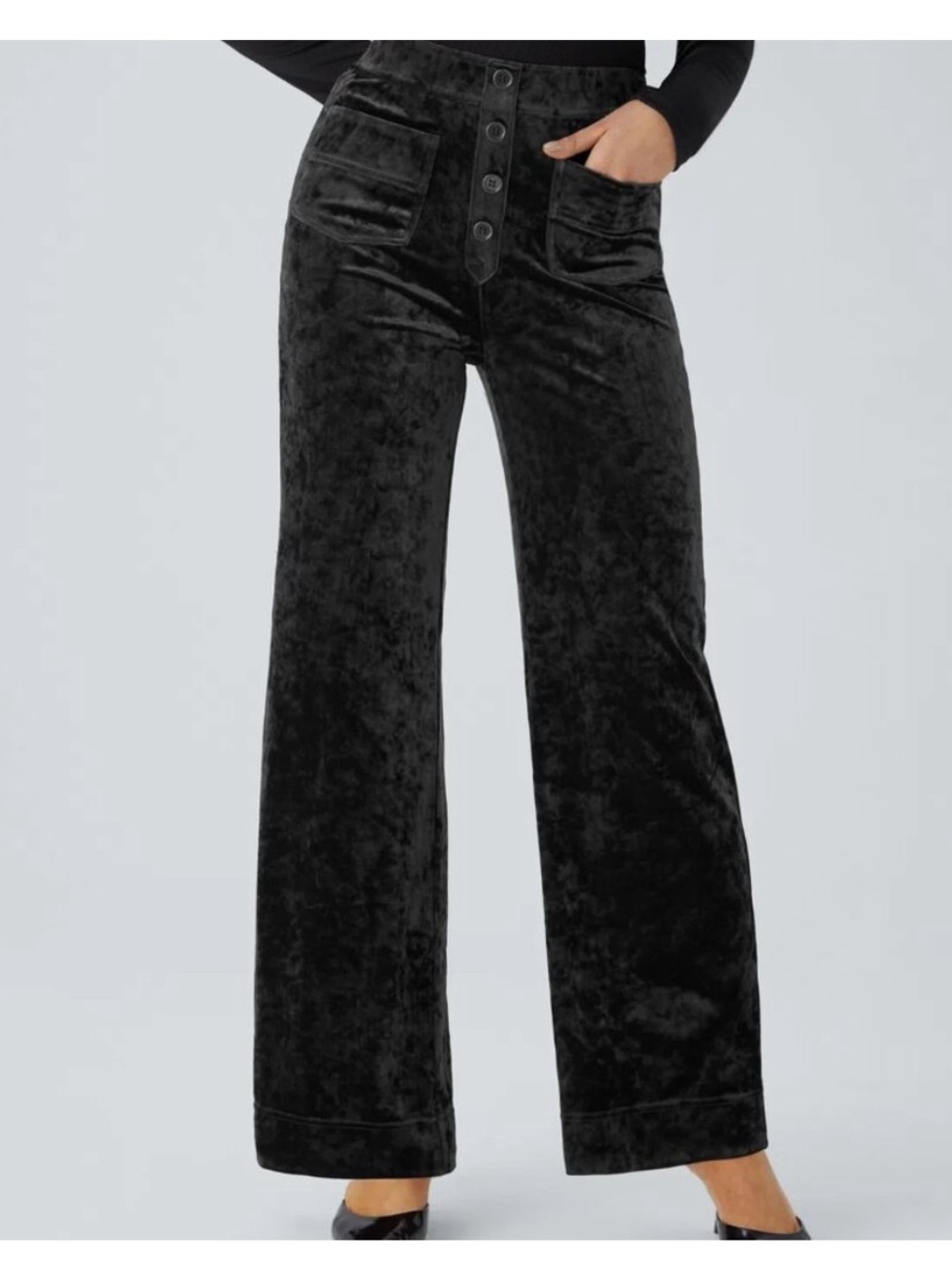 Halara High Waisted Pockets Straight Leg Velvet Casual Pants NWT Black Size XL